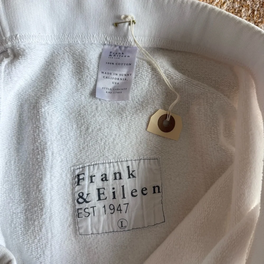 Frank & Eileen Eamon Joggers Sweatpants Pants White Large Cotton Raw Hem NWOT - Picture 3 of 6